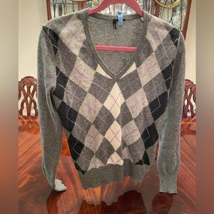 Stile Benetton Argyle V-Neck Wool Sweater